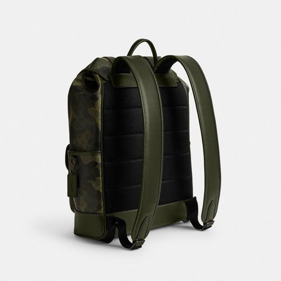 Mochila COACH League Flap In Signature Camo Print Masculino Verdes | 72149JFAS