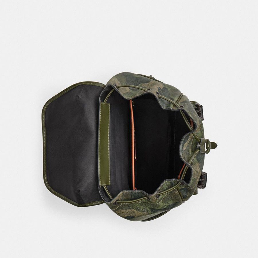 Mochila COACH League Flap In Signature Camo Print Masculino Verdes | 72149JFAS