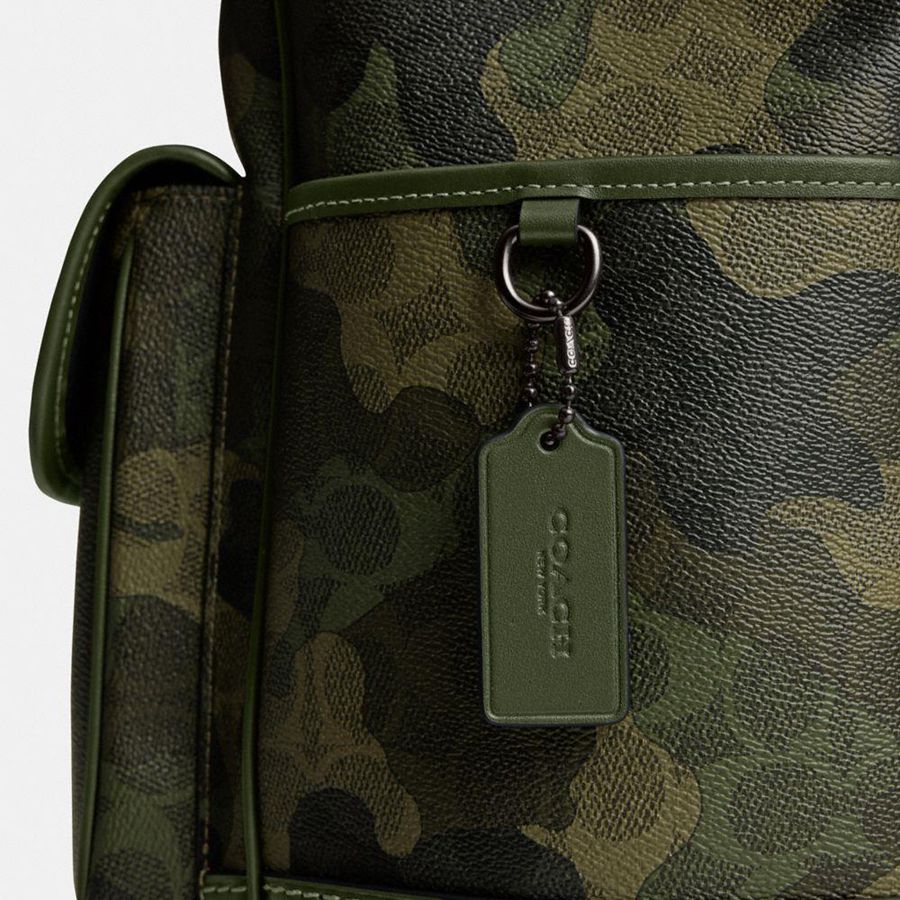 Mochila COACH League Flap In Signature Camo Print Masculino Verdes | 72149JFAS