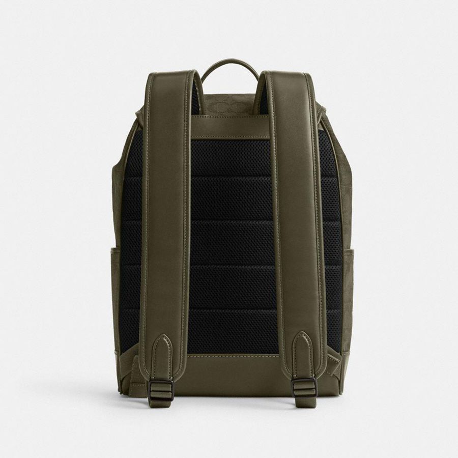 Mochila COACH League Flap In Signature Canvas Jacquard Masculino Verdes | 84576FNCJ