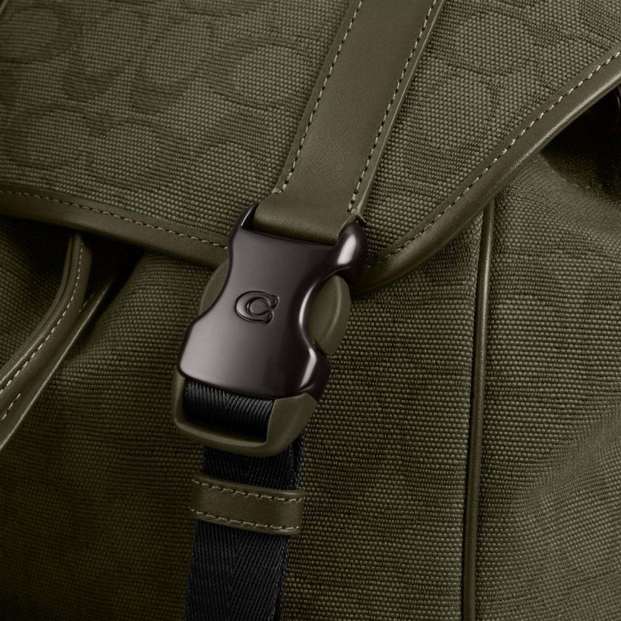Mochila COACH League Flap In Signature Canvas Jacquard Masculino Verdes | 84576FNCJ