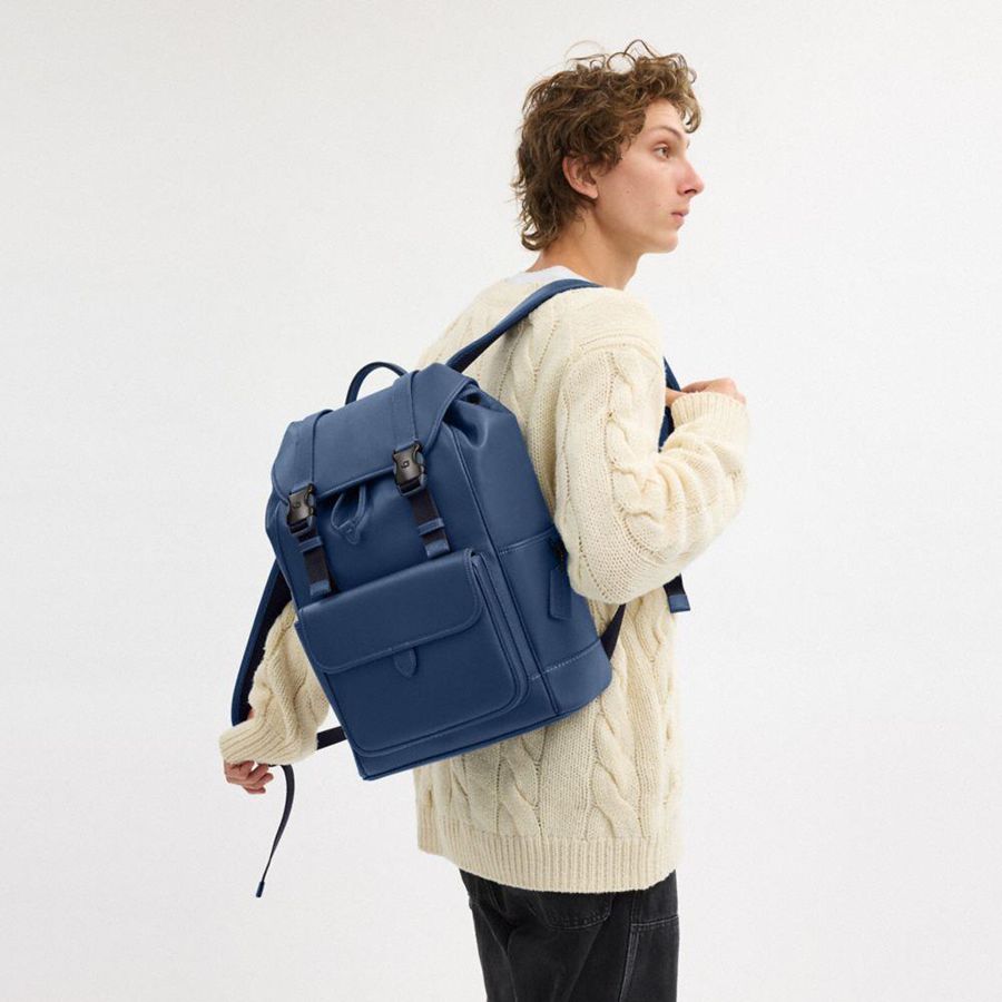 Mochila COACH League Flap Masculino Azuis | 14803CNMJ