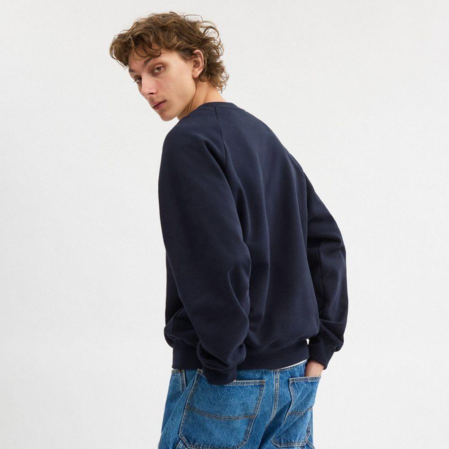 Moletom COACH Debossed Raglan Crewneck Masculino Azul Marinho | 68410THUM