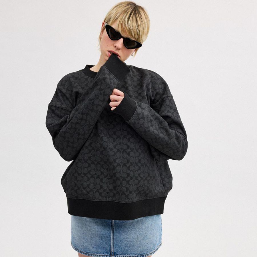 Moletom COACH Essential Signature Crewneck Feminino Cinzentas | 62593DVCA