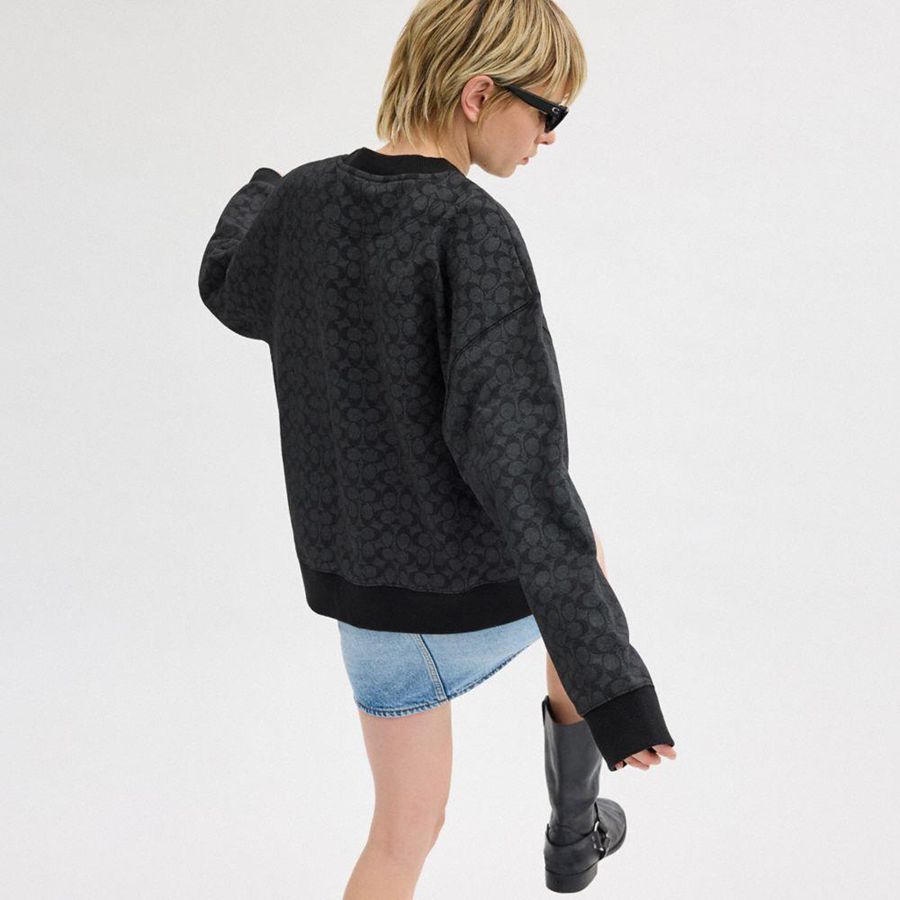 Moletom COACH Essential Signature Crewneck Feminino Cinzentas | 62593DVCA