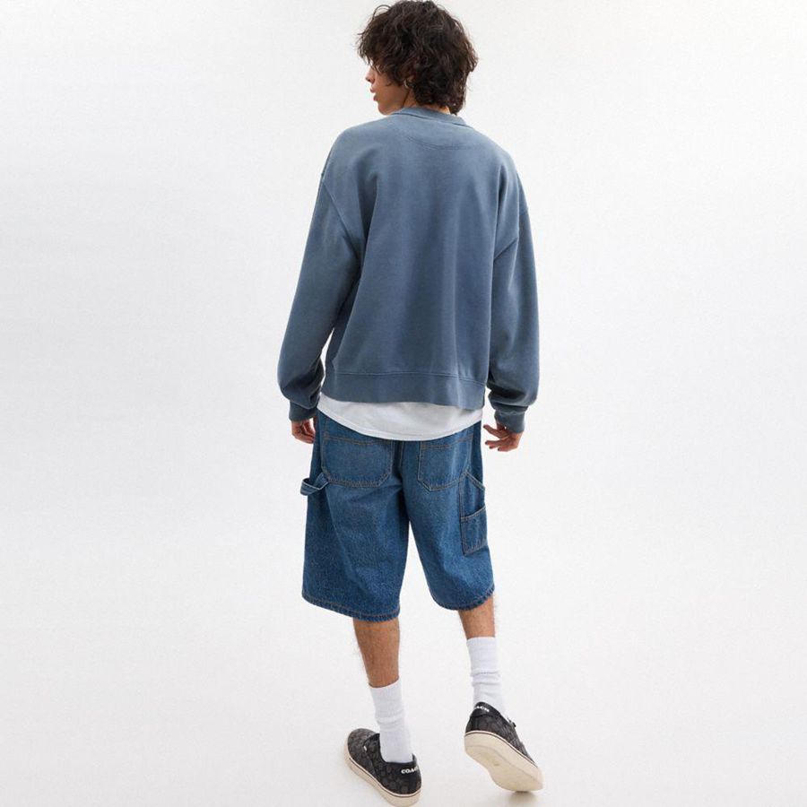 Moletom COACH Garment Dye Crewneck Masculino Azuis | 15983HQUT