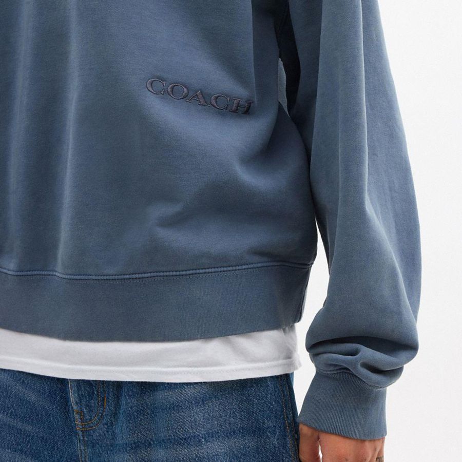 Moletom COACH Garment Dye Crewneck Masculino Azuis | 15983HQUT