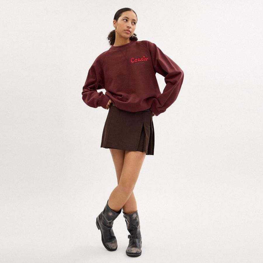 Moletom COACH New Year Coach Snake Script Feminino Bordeaux | 97510TDQZ