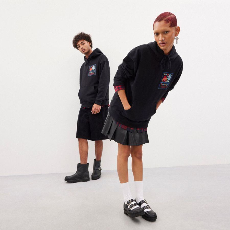 Moletom com Capuz COACH Hoodie With Coachtopia Graphic Label Feminino Pretas | 12854UFQI