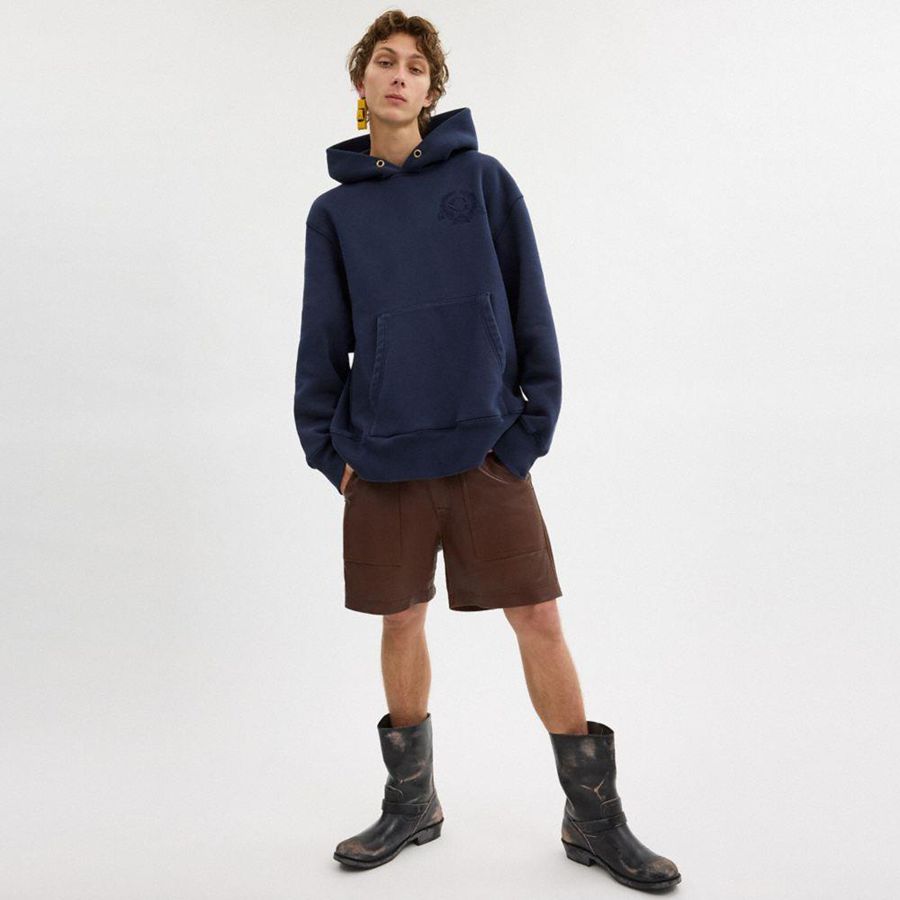 Moletom com Capuz COACH Oversized Signature Crest In Organic Cotton Feminino Azuis | 38715MELR