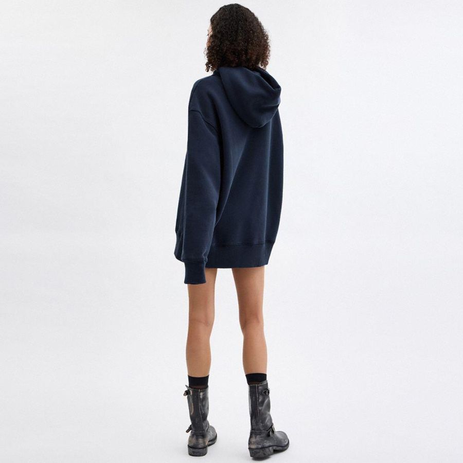 Moletom com Capuz COACH Oversized Signature Crest In Organic Cotton Feminino Azuis | 38715MELR