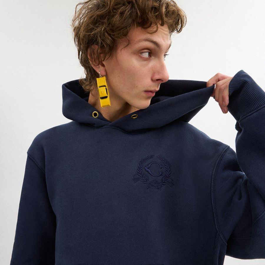 Moletom com Capuz COACH Oversized Signature Crest In Organic Cotton Feminino Azuis | 38715MELR