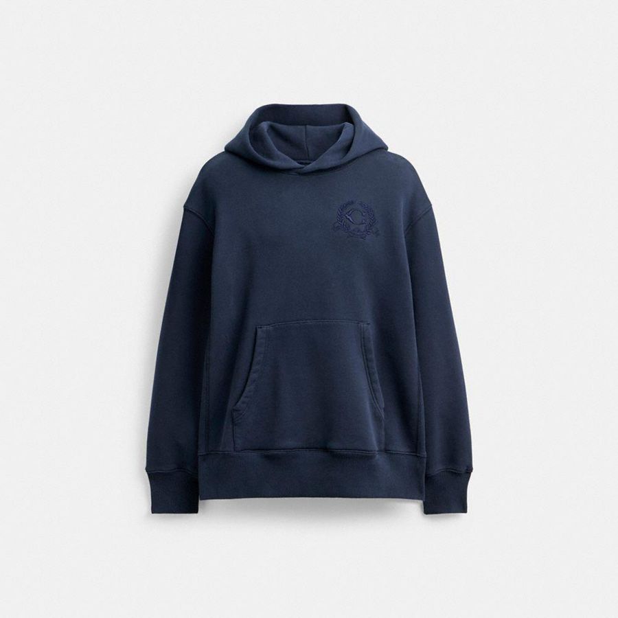 Moletom com Capuz COACH Oversized Signature Crest In Organic Cotton Feminino Azuis | 38715MELR