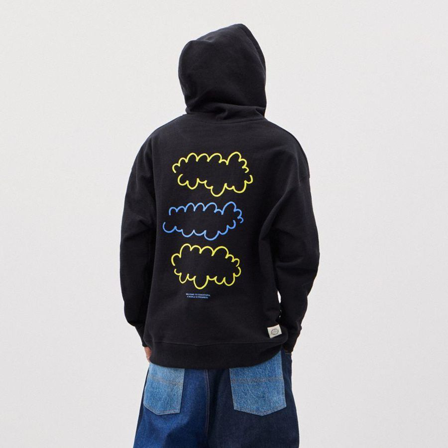 Moletom com Capuz COACH With Cloud Print Masculino Pretas | 36894ZFUM