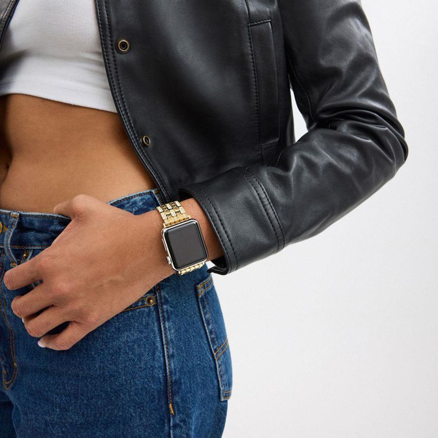 Relógios COACH Apple® Strap, 38 Mm, 40 Mm And 41 Mm Feminino Douradas | 91367FIEN