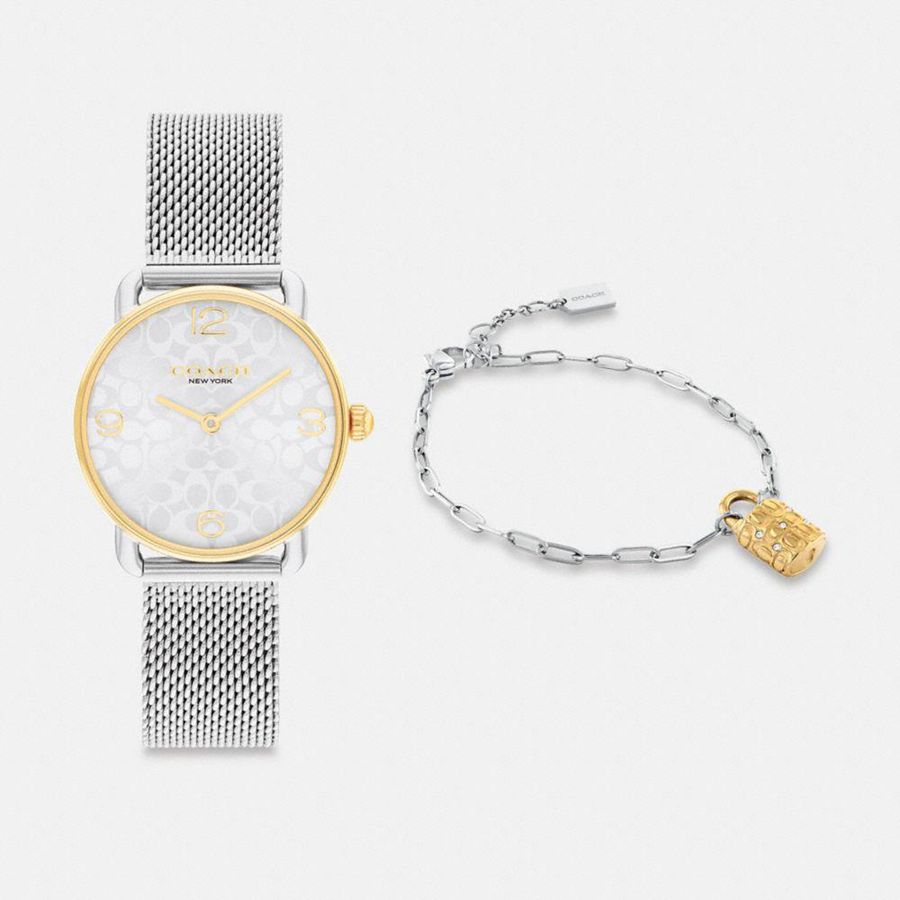 Relógios COACH Elliot Gift Set, 28 Mm Feminino Prateadas | 60382RWZH