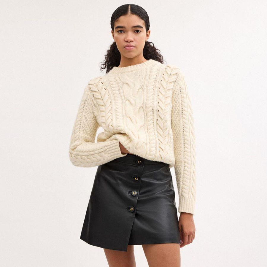 Saia COACH Asymmetrical Leather Feminino Pretas | 25187COXJ