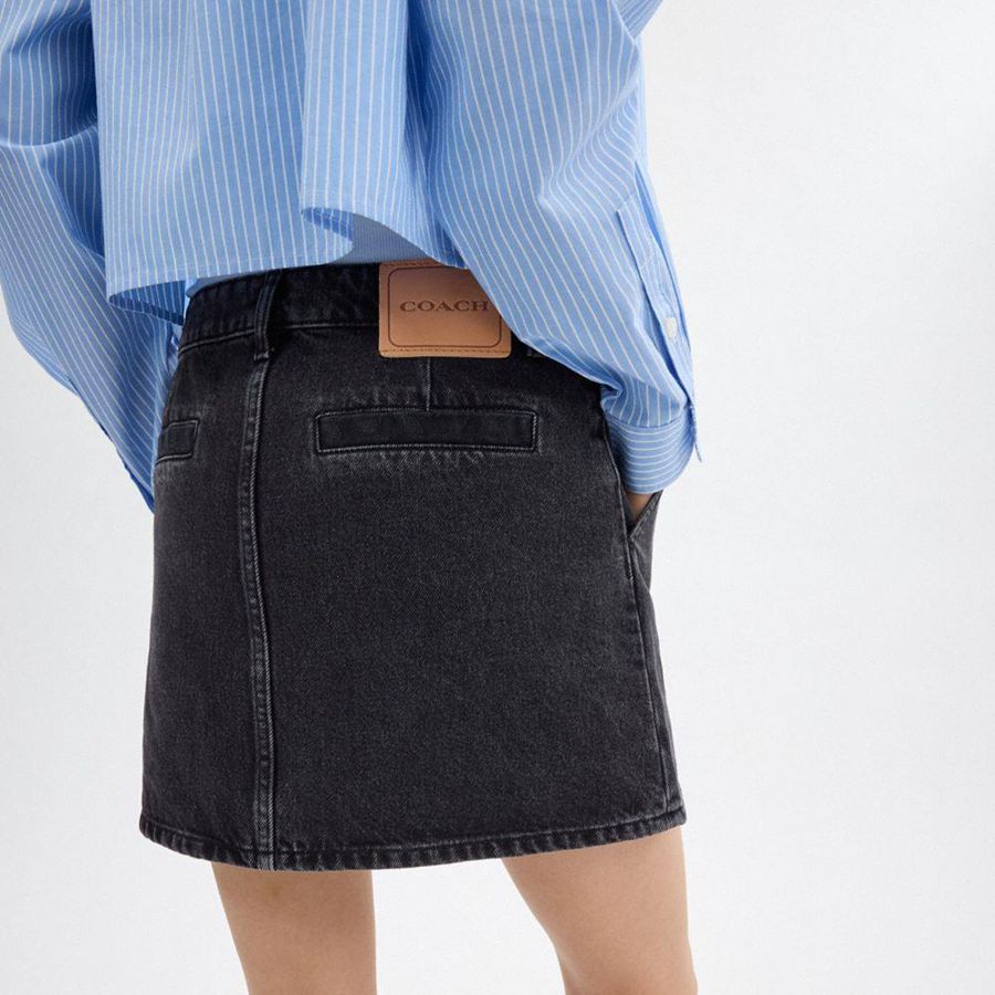 Saia COACH Denim In Organic Cotton Feminino Pretas | 86057NYRV