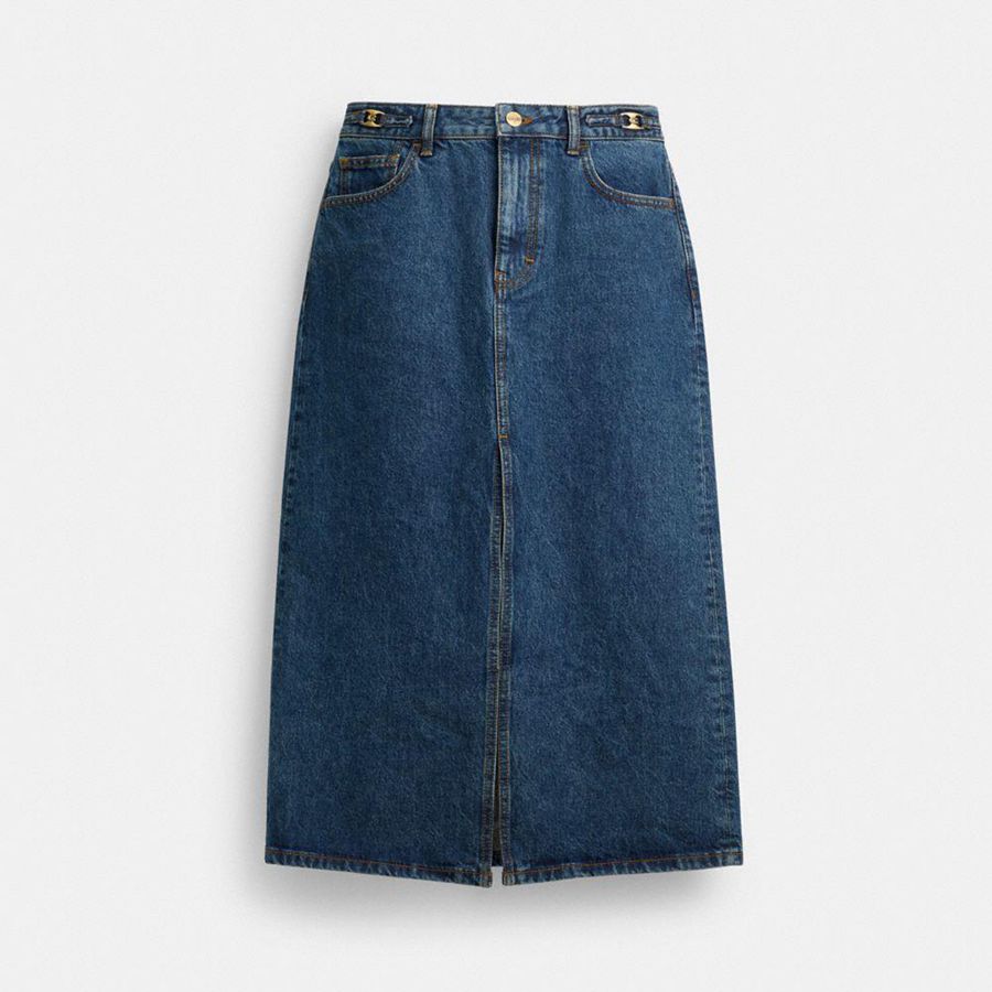 Saia COACH Heritage C Denim Maxi Feminino Azuis | 56037UHTX