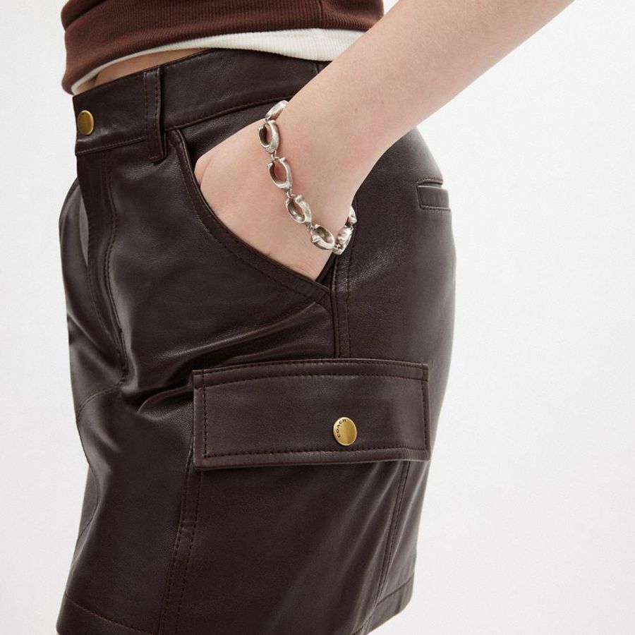 Saia COACH Leather Mini Cargo Feminino Marrom | 42896TIGW