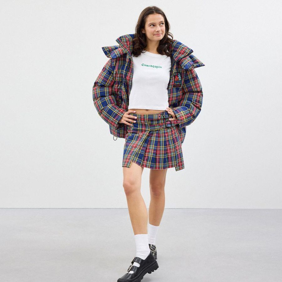 Saia COACH Topia Loop Mini With Plaid Pattern Feminino Azuis | 16329PCGM