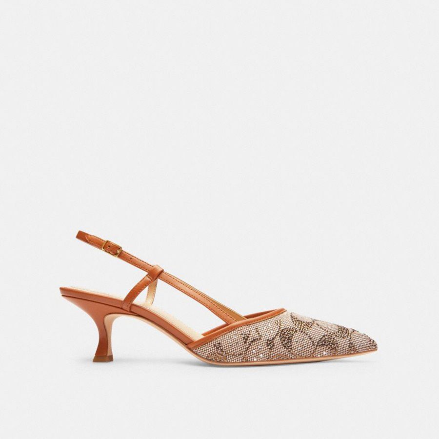 Saltos COACH Rosie Slingback In Crystal Signature Jacquard Feminino Marrom | 06598PEFY
