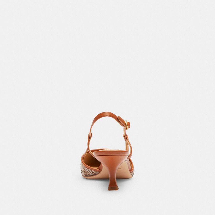 Saltos COACH Rosie Slingback In Crystal Signature Jacquard Feminino Marrom | 06598PEFY