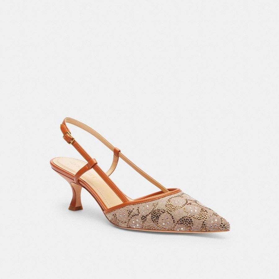 Saltos COACH Rosie Slingback In Crystal Signature Jacquard Feminino Marrom | 06598PEFY