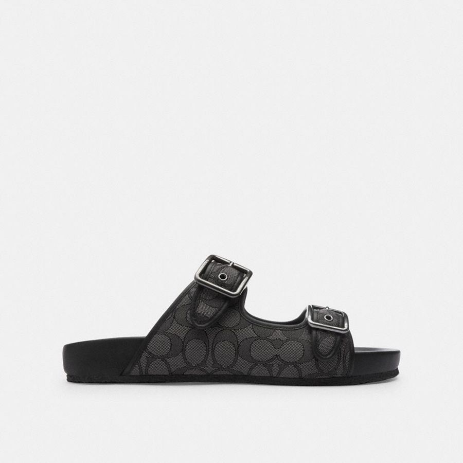 Sandálias COACH Buckle Strap In Signature Jacquard Masculino Pretas | 21506ZYXE