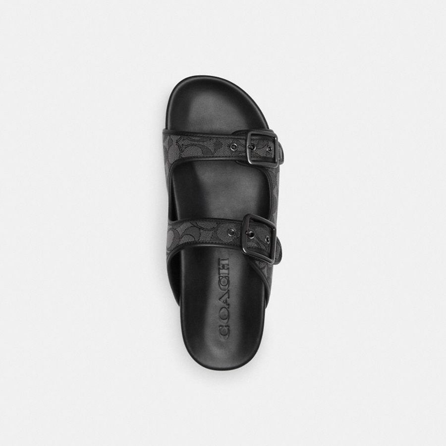 Sandálias COACH Buckle Strap In Signature Jacquard Masculino Pretas | 21506ZYXE