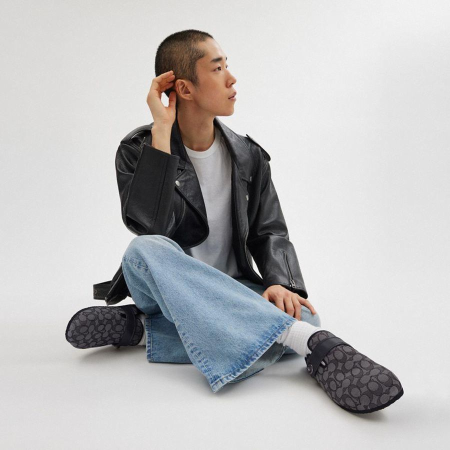 Sandálias COACH Clog In Signature Jacquard Masculino Cinzentas | 93065DSHM