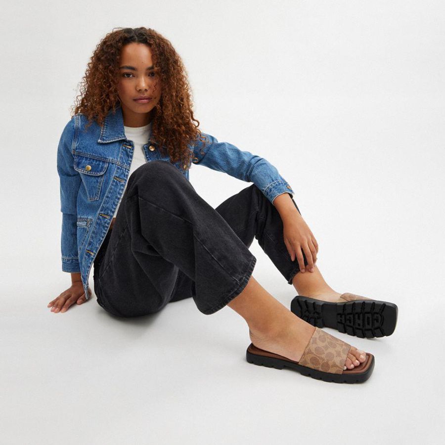 Sandálias COACH Florence In Signature Canvas Feminino Marrom | 10235SYXH