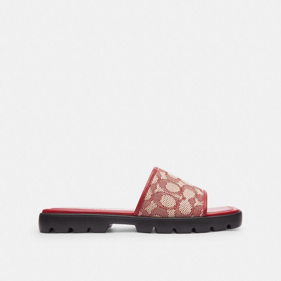 Sandálias COACH Florence In Signature Textile Jacquard Feminino Vermelhas | 34972ISCT