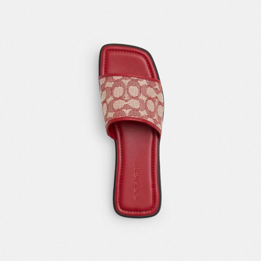 Sandálias COACH Florence In Signature Textile Jacquard Feminino Vermelhas | 34972ISCT