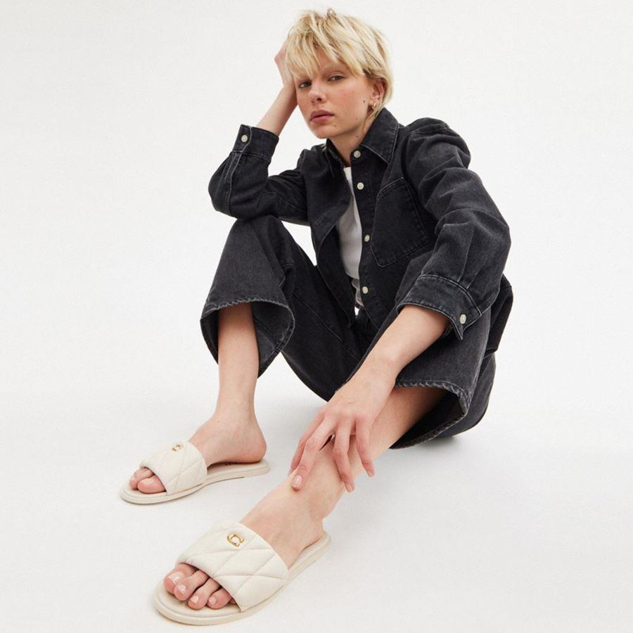 Sandálias COACH Holly With Quilting Feminino Branco | 51602CTVN