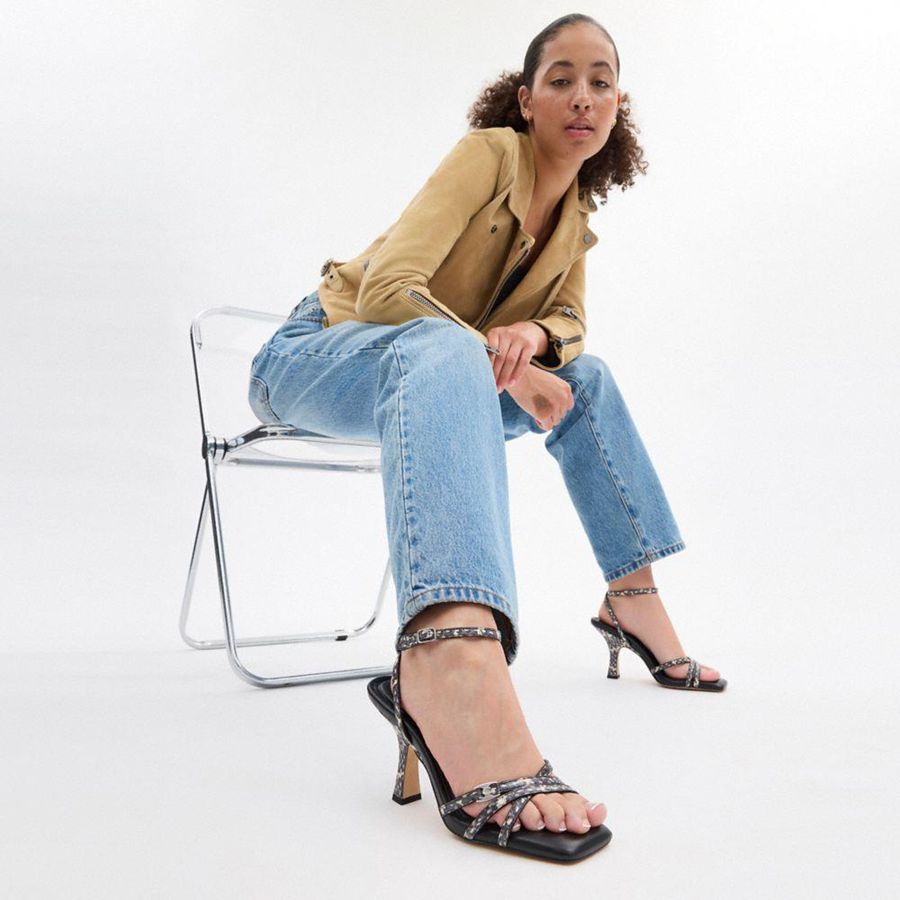 Sandálias COACH Kelsey In Snakeskin Feminino Pretas | 31084YPLT