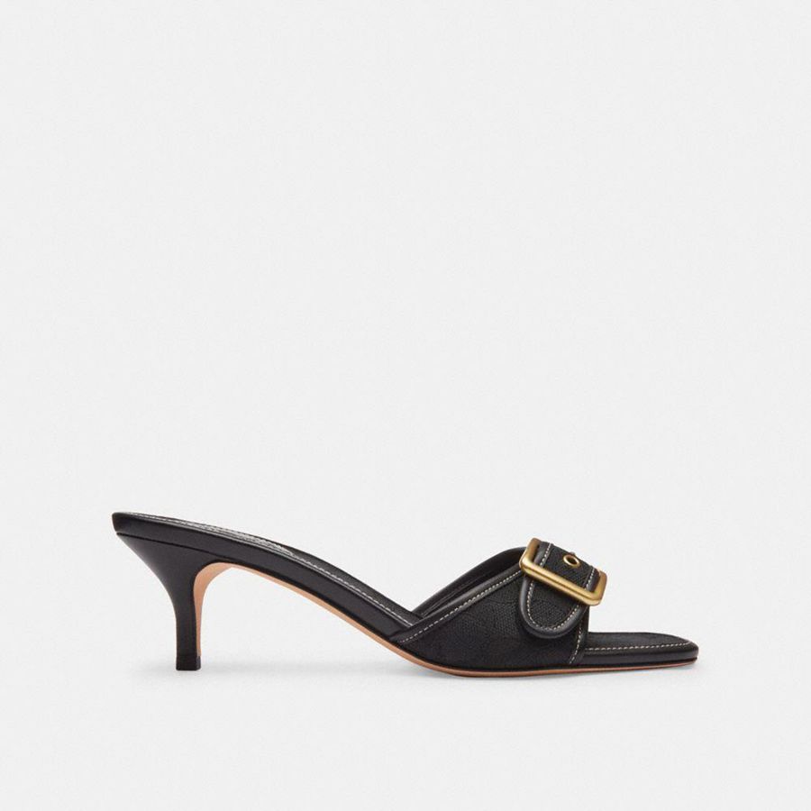 Sandálias COACH Margot In Signature Jacquard Feminino Pretas | 19406SJIZ