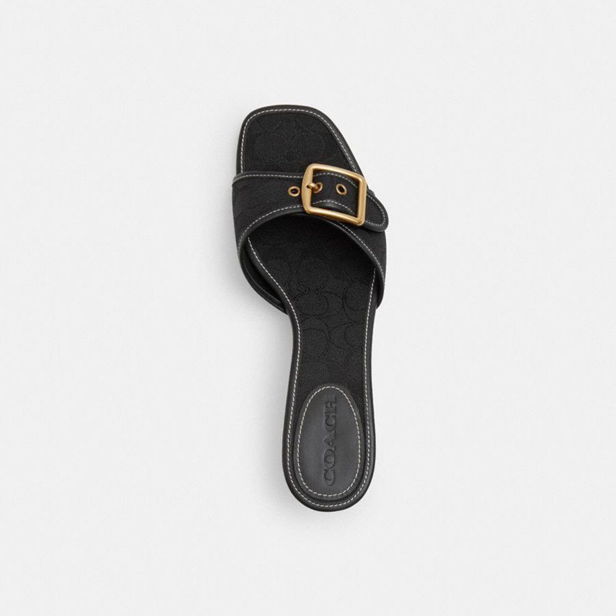 Sandálias COACH Margot In Signature Jacquard Feminino Pretas | 19406SJIZ