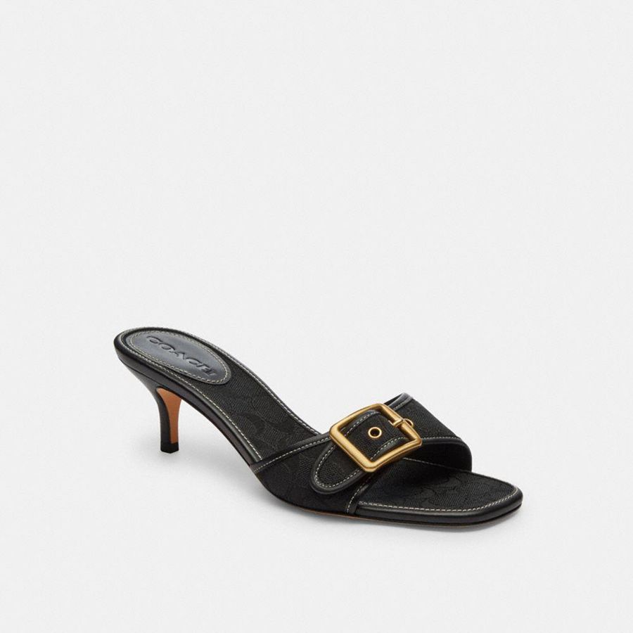 Sandálias COACH Margot In Signature Jacquard Feminino Pretas | 19406SJIZ