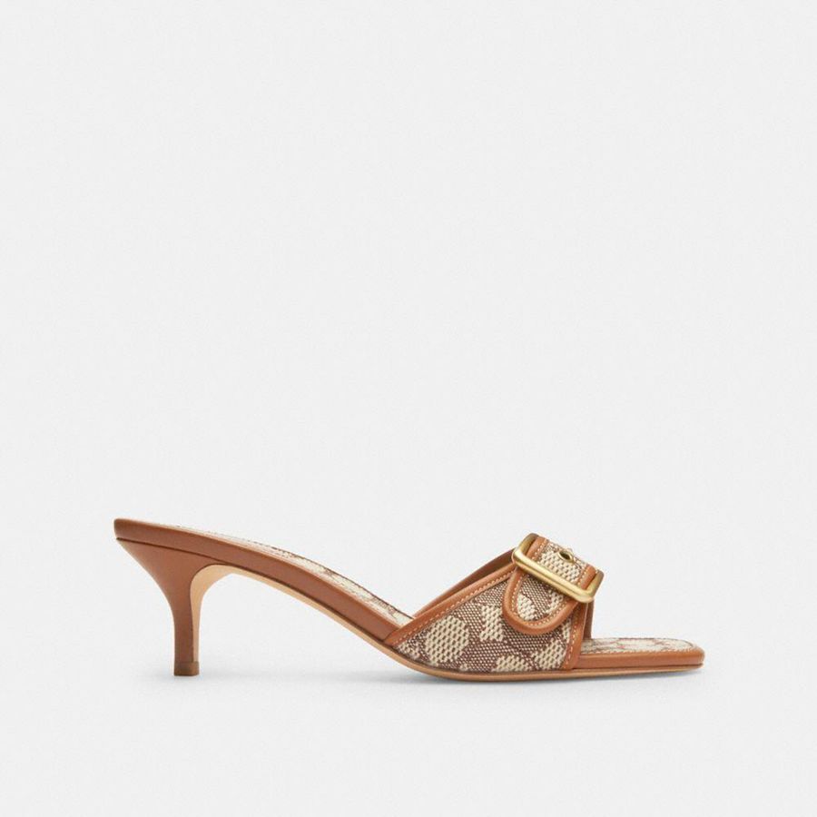 Sandálias COACH Margot In Signature Textile Jacquard Feminino Marrom | 32845SCFR