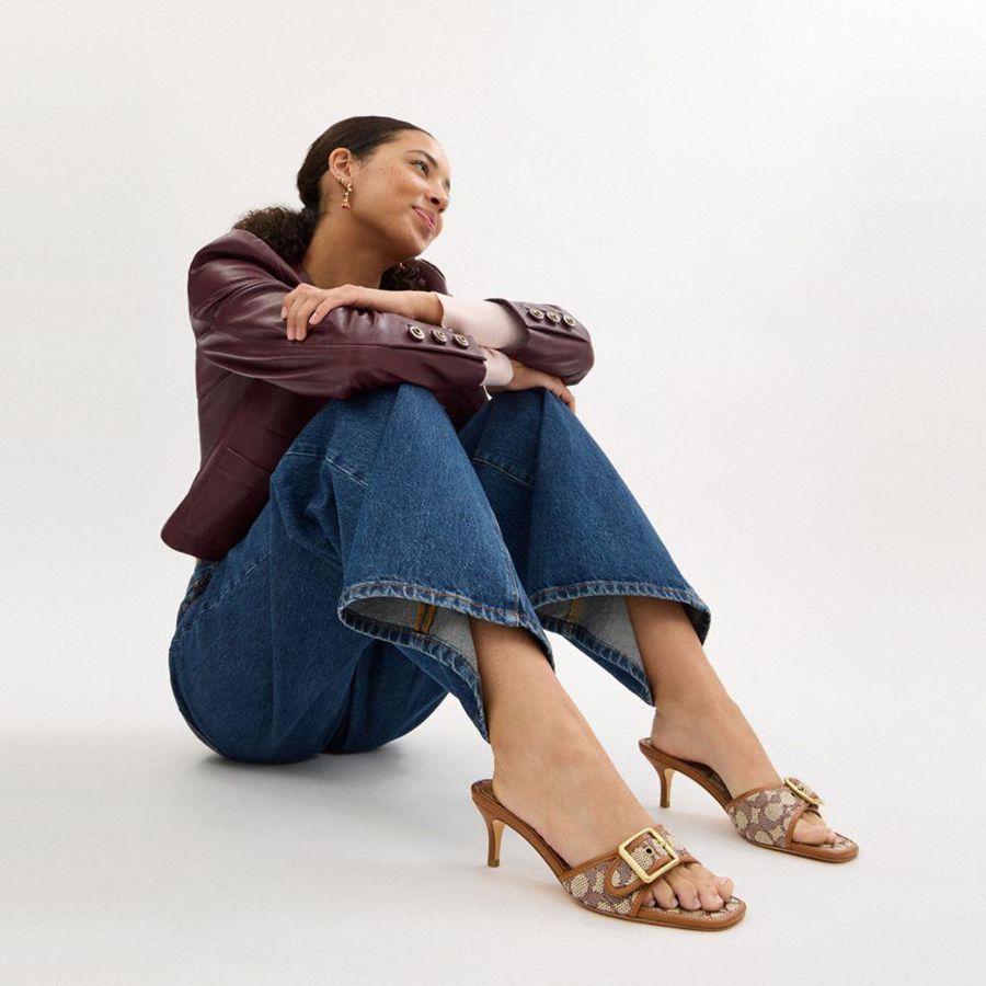 Sandálias COACH Margot In Signature Textile Jacquard Feminino Marrom | 32845SCFR