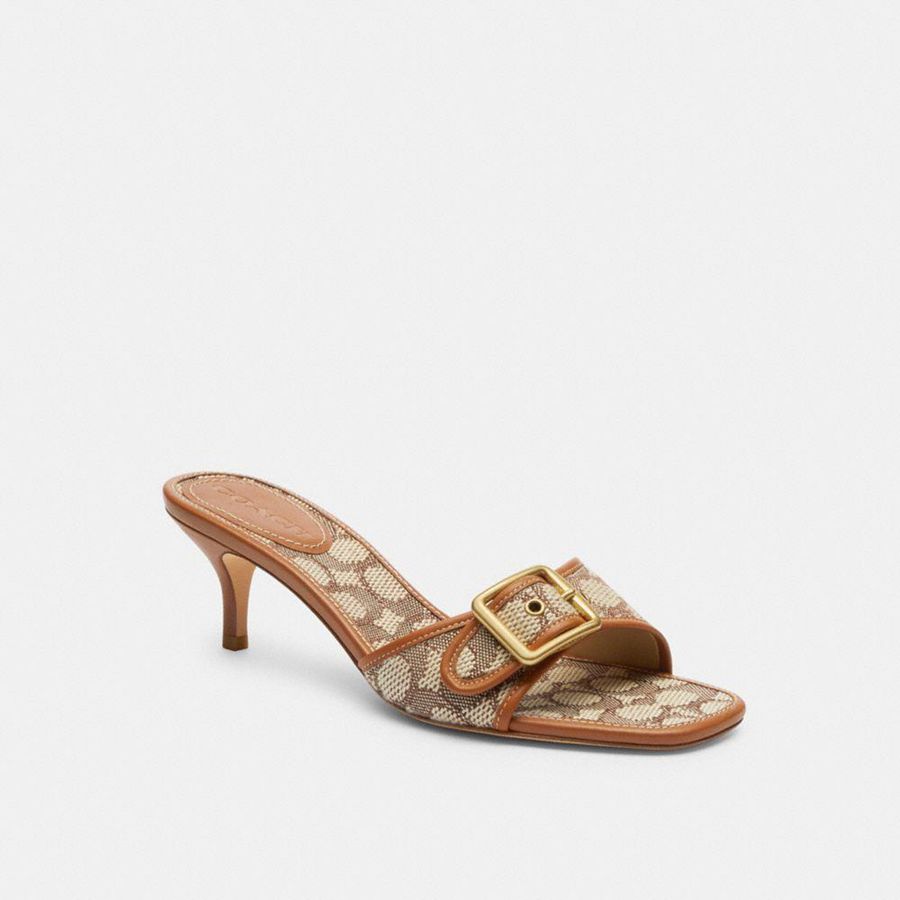 Sandálias COACH Margot In Signature Textile Jacquard Feminino Marrom | 32845SCFR
