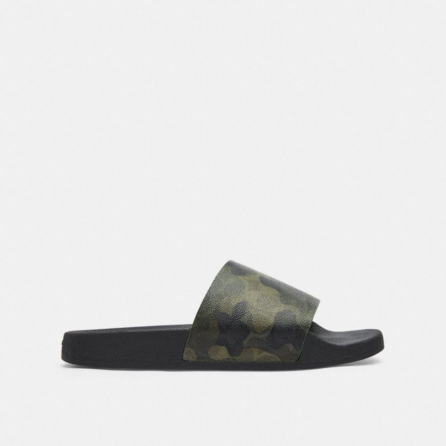Sandálias COACH Slide In Signature Camo Print Masculino Verdes | 62189JLUA