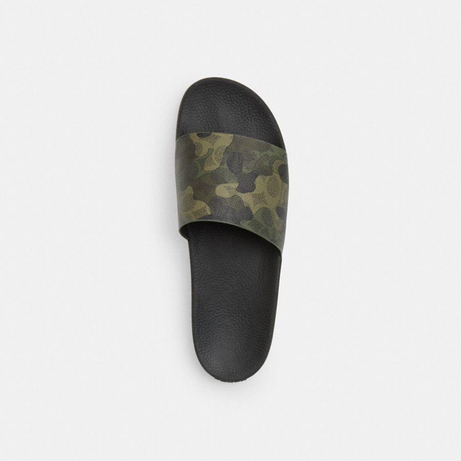Sandálias COACH Slide In Signature Camo Print Masculino Verdes | 62189JLUA