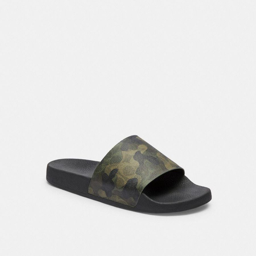 Sandálias COACH Slide In Signature Camo Print Masculino Verdes | 62189JLUA