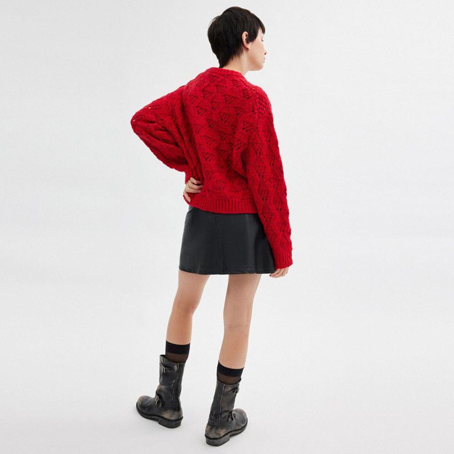 Suéter COACH Cable Knit Cursive Signature Cropped Feminino Vermelhas | 23570SEIG