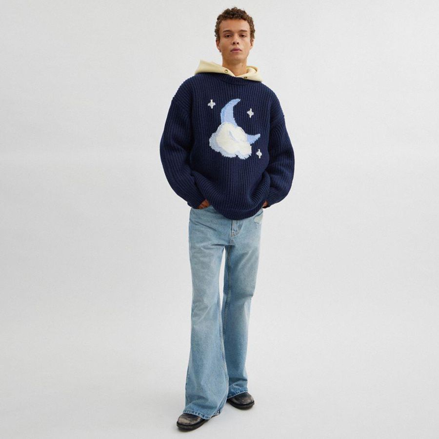 Suéter COACH Chunky Graphic In Recycled Wool Masculino Azul Marinho | 89174XFPS