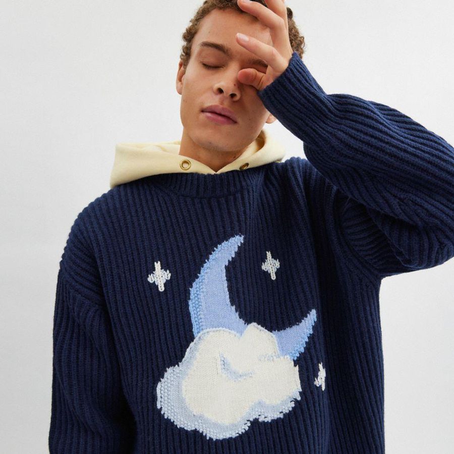 Suéter COACH Chunky Graphic In Recycled Wool Masculino Azul Marinho | 89174XFPS