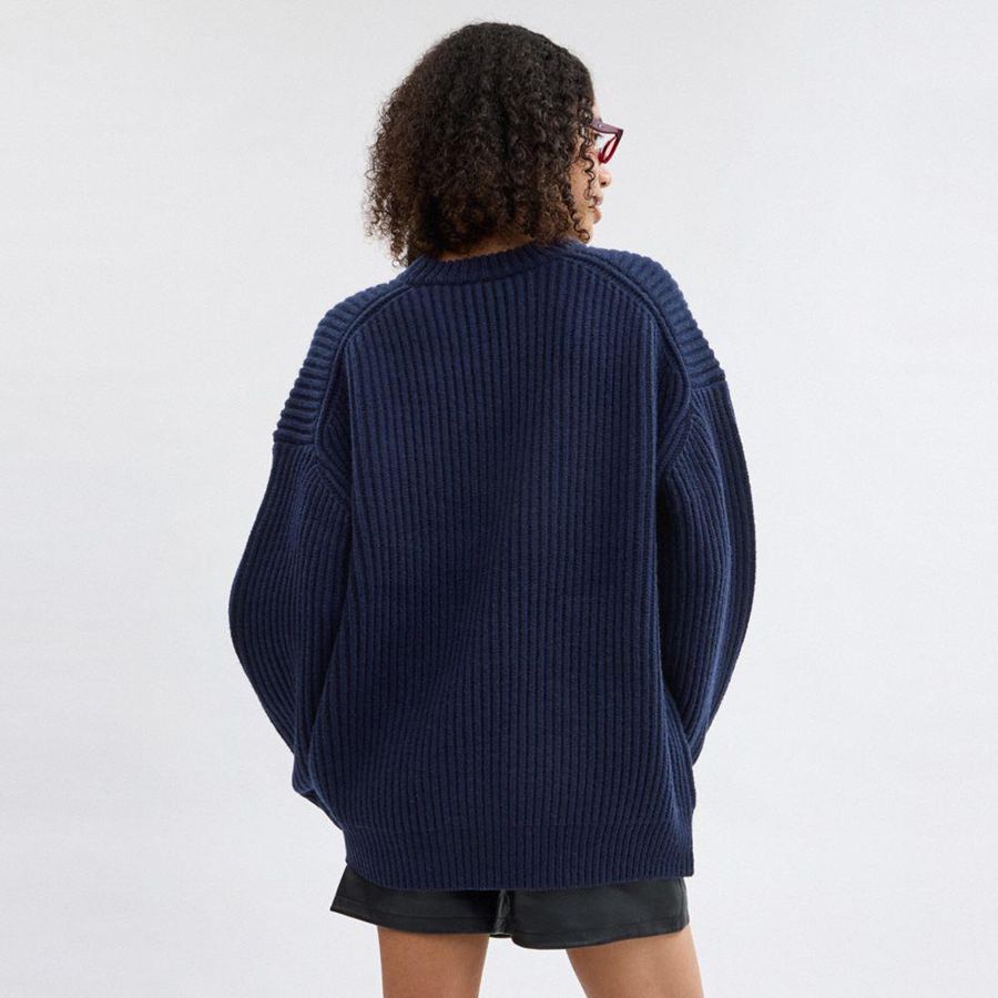 Suéter COACH Chunky Graphic In Recycled Wool Feminino Azuis | 70942YNBX