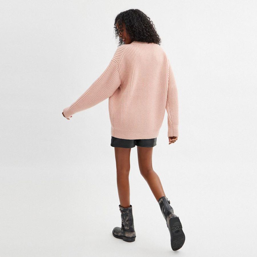 Suéter COACH Crewneck Bow In Recycled Wool Feminino Rosa | 50239JPRD